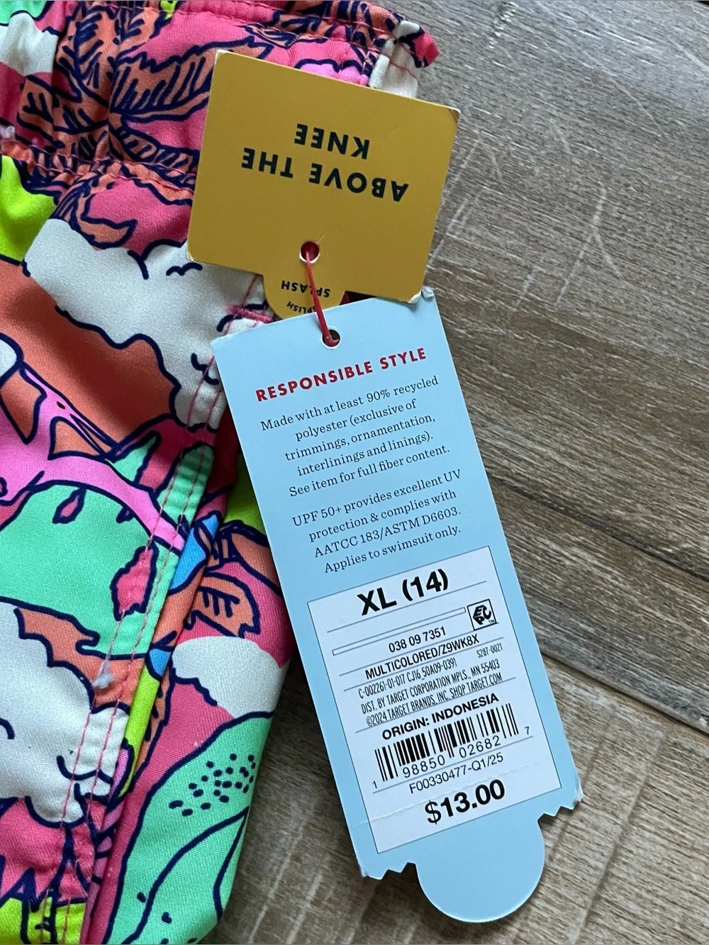 NWT Cat & Jack Boys XL 14 Dinosaur Swim Trunks Pink Tropical UPF 50+ Beach